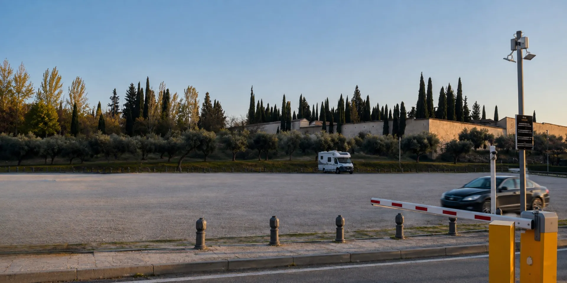 Microbús de la línea C32 subiendo la Cuesta de Gomérez entre los árboles del bosque de la Alhambra